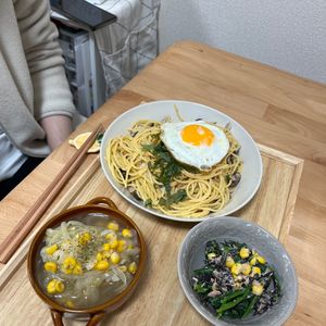 お腹空いたねこの作ってみた!投稿(ワンパン♪生クリーム不要『きのこたっぷり明太クリームパスタ』)