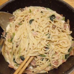 408209の作ってみた!投稿(ほうれん草とベーコンのクリームパスタ)