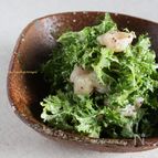お刺身帆立とわさび菜のさっぱりフレンチドレで