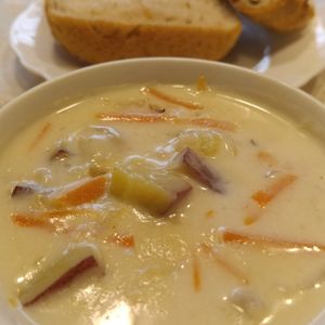 ぽぽペの作ってみた!投稿(栄養満点♪【さつまいもときのこの豆乳チャウダー】こっくり甘い)