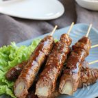 焼き肉のたれで簡単甘辛に♪野菜もしっかり！ロールビーフ串