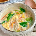 ＼絶品こく旨♪／チンゲンサイとえのきの豆乳卵スープ