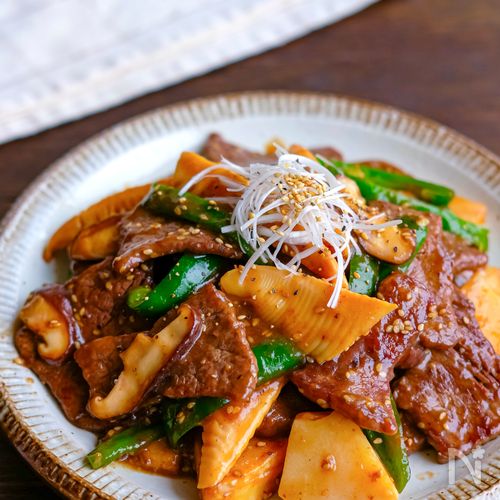 焼肉用肉で豪華に！牛肉と筍のオイスター炒め