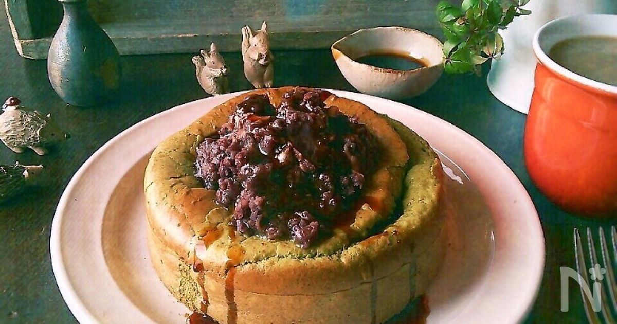 抹茶スフレパンケーキ♪餡バター乗っけ♪