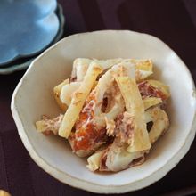 お酒も白飯も進む♫
『ちくわと沢庵のおかかマヨ』