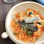 秋刀魚とオリーブのトマトリゾット風