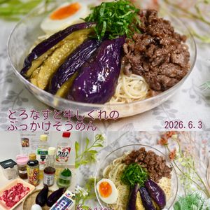 クラ蔵の作ってみた!投稿(とろなすと牛しぐれで大満足！ぶっかけそうめん)