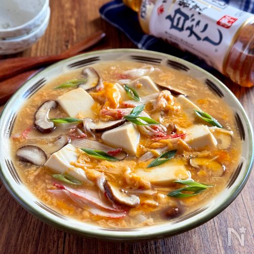 【かにかまと豆腐の卵とじ】飲める白だしあん♪
