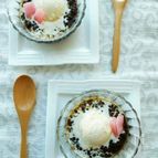 アイスクリームをのせたレンズ豆のおしるこ風