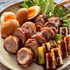 豚バラ薄切り肉でくるっと焼豚〜味しみ卵と焼きネギ添え〜