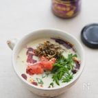 特急3分おかずにもなる！博多風高菜と明太子の豆乳スープ