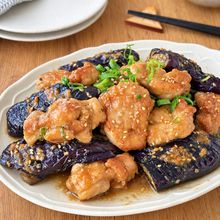 【鶏ももとなすの甘酢味噌照り焼き】とろとろなすが絶品♡