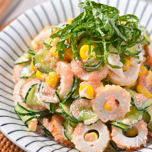 抱えて食べたい！きゅうりとちくわの明太レモマヨ和え
