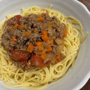 こめちゃんの作ってみた!投稿(ミートソーススパゲッティ【トマト缶なしで簡単】)