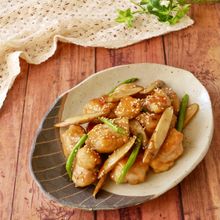 「牡蠣だし醤油で」鶏とごぼうの甘辛照り焼き