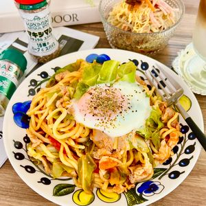 のりのり🐾🎀🤍の作ってみた!投稿(【豚こまと春キャベツのトマ玉焼きそば】節約/夏休みご飯)