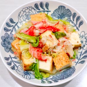 まゆの作ってみた!投稿(レンジで作る♩厚揚げとキャベツの旨とろ煮)