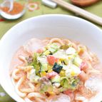 トマトとズッキーニのガスパチョ冷スープうどん