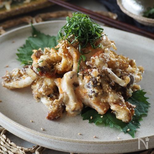 すだち香る。鶏と舞茸の明太マヨ和え。