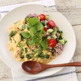 449kcal：ツナとパクチーのオムレツサラダごはん