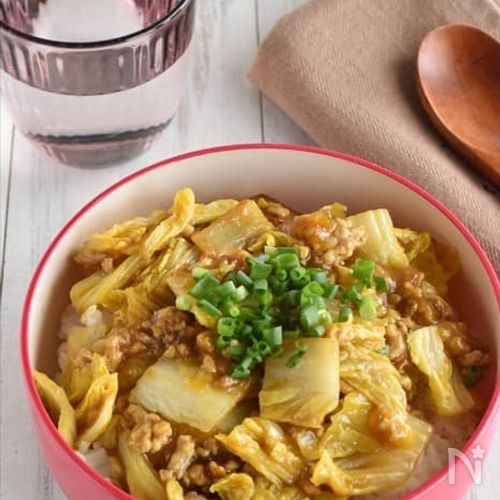 【豚ひき肉と白菜の麺つゆカレー丼】困った時のお助けレシピ！