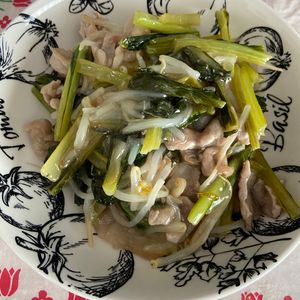 万福の作ってみた!投稿(＊豚こまともやしと小松菜のさっぱりうま塩炒め＊)