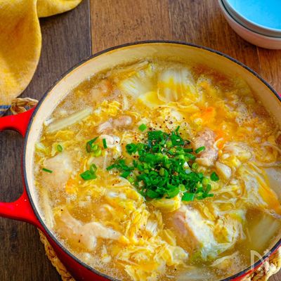 鶏肉のかき卵とろみ鍋【柔らかお肉にやみつきとろみスープ♪】