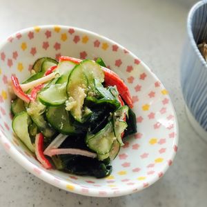 Patchouli🐱🐾の作ってみた!投稿(塩もみ不要！和えるだけ♡『胡瓜とわかめの胡麻酢和え』簡単副菜)