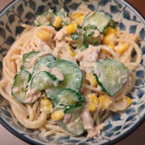 たりおの作ってみた!投稿(もう茹でない！レンジで一発【きゅうりとツナのスパサラ】)