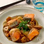 鮭とまいたけの焦がしバターしょうゆパスタ♪