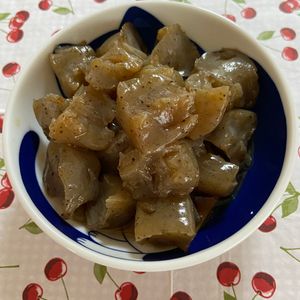 万福の作ってみた!投稿(レンチンで味しみ！めっちゃ簡単【甘辛こんにゃく】)