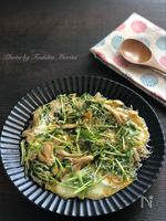 キッチンばさみで作る！舞茸香る豆苗としらすのトロッと卵とじ