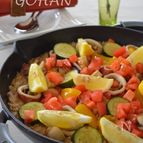 夏野菜とスルメイカの旨みパエリア