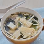 麺つゆで簡単！繊維たっぷり！たけのことわかめの和風スープ