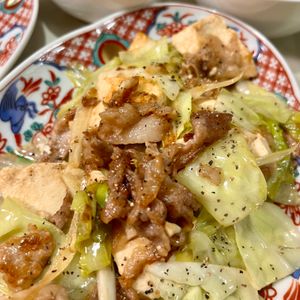 カスプの作ってみた!投稿(きゃべつと豚バラと豆腐の旨だしぽん酢炒め)