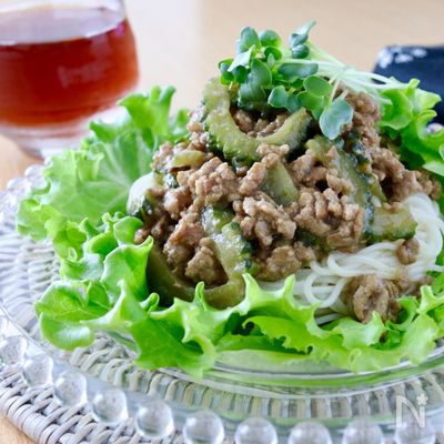 ゴーヤの肉味噌あん素麺