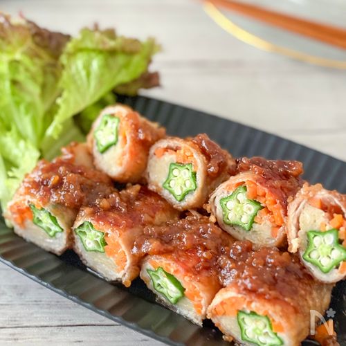 【下茹でなしで超簡単】パッと華やか!彩り野菜の照り焼き肉巻き
