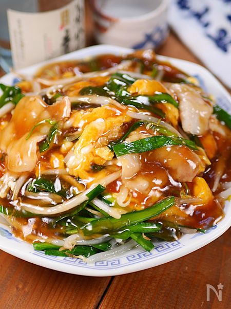 行列のできる中華屋さんの😋もやしニラ玉あんかけ🤩💖