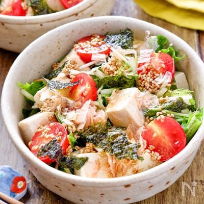 【水菜と豆腐の和風サラダ】和風がおいしい♡食べ応え満点サラダ