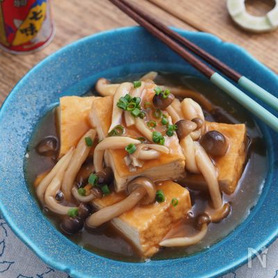 めんつゆで5分。厚揚げのきのこあんかけ【簡単、節約】