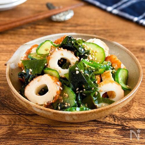 箸がすすむさっぱり副菜♪【きゅうりとちくわのわかめ和え】