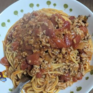 kai＆souの作ってみた!投稿(パスタ別ゆで不要！挽き肉たっぷり「ミートソースパスタ」)
