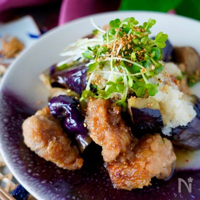 とろとろ茄子と鶏もも肉のおろしポン酢
【下味冷凍で柔らか】