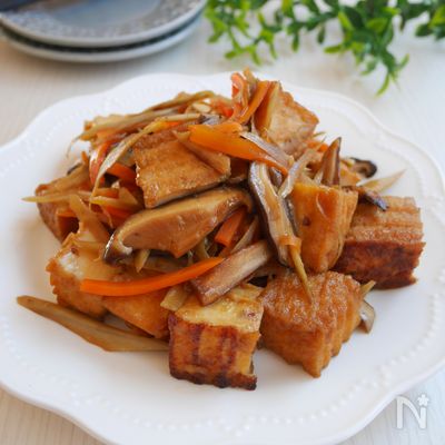 肉なしでもボリューム満点!厚揚げとごぼうの甘辛炒め