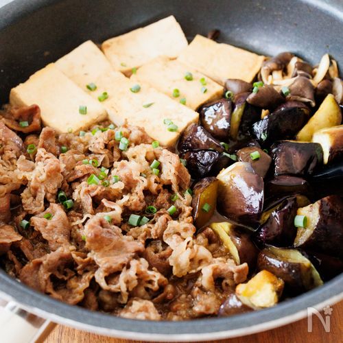 『牛肉と秋なすときのこのワンパンすき焼き』味しみ♡ご飯進む♪