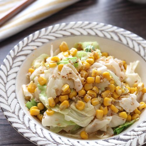 【キャベツとコーンのピリ辛味噌和え】レンチンだけ♪5分で完成