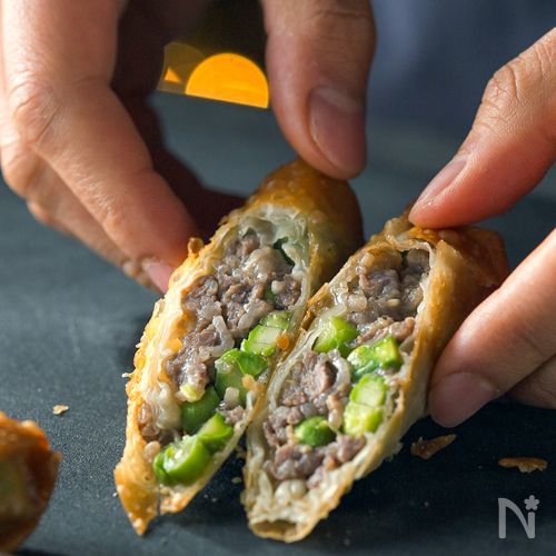 パリッとジューシー!「牛肉とアスパラの春巻き」