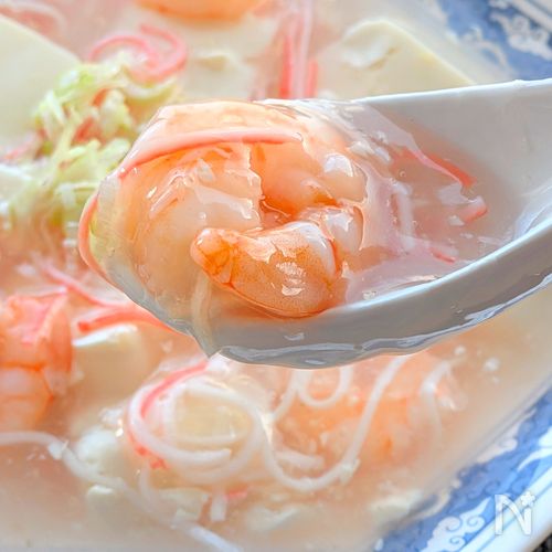 芯からぽかぽか♪ふわふわ豆腐とエビのとろ〜りあんかけ