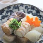 肉巻き厚揚げと大根の白だしあん