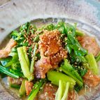 【豚肉とシャキッと小松菜スタミナ味噌炒め】少ないお肉で満足！